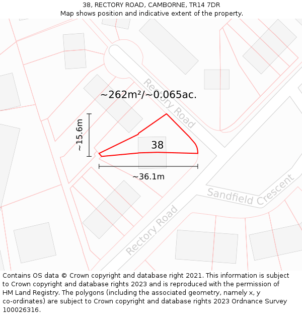 38, RECTORY ROAD, CAMBORNE, TR14 7DR: Plot and title map