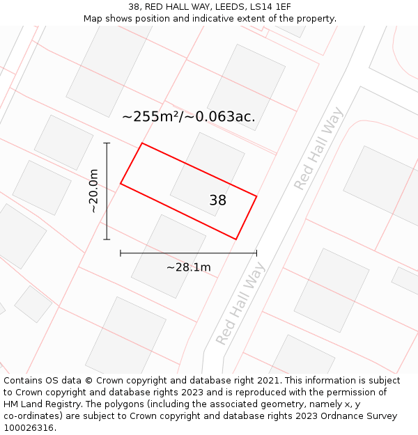 38, RED HALL WAY, LEEDS, LS14 1EF: Plot and title map