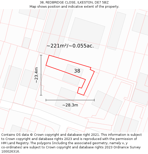 38, REDBRIDGE CLOSE, ILKESTON, DE7 5BZ: Plot and title map