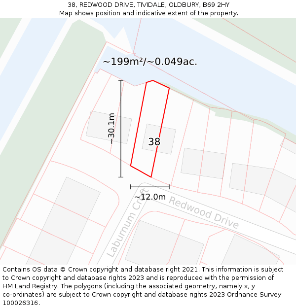 38, REDWOOD DRIVE, TIVIDALE, OLDBURY, B69 2HY: Plot and title map