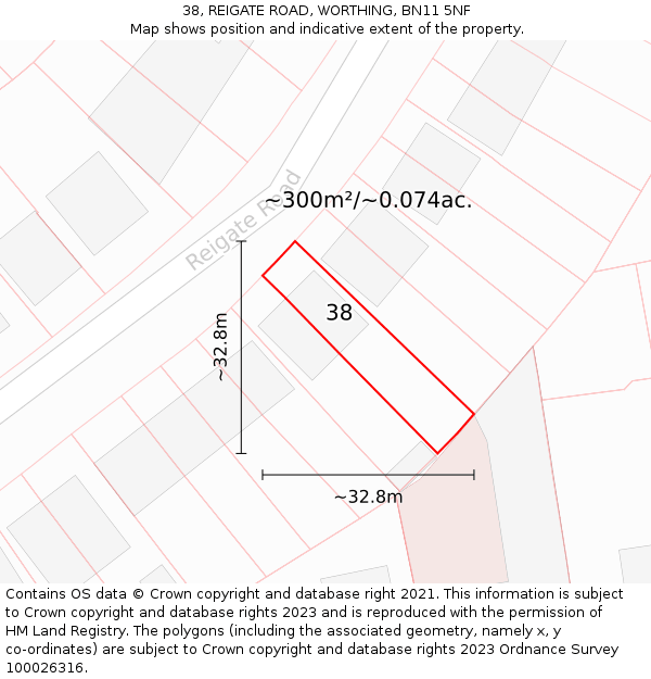 38, REIGATE ROAD, WORTHING, BN11 5NF: Plot and title map