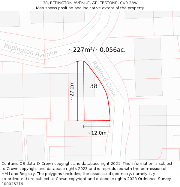 38, REPINGTON AVENUE, ATHERSTONE, CV9 3AW: Plot and title map