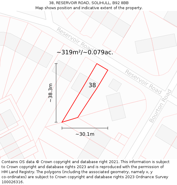 38, RESERVOIR ROAD, SOLIHULL, B92 8BB: Plot and title map