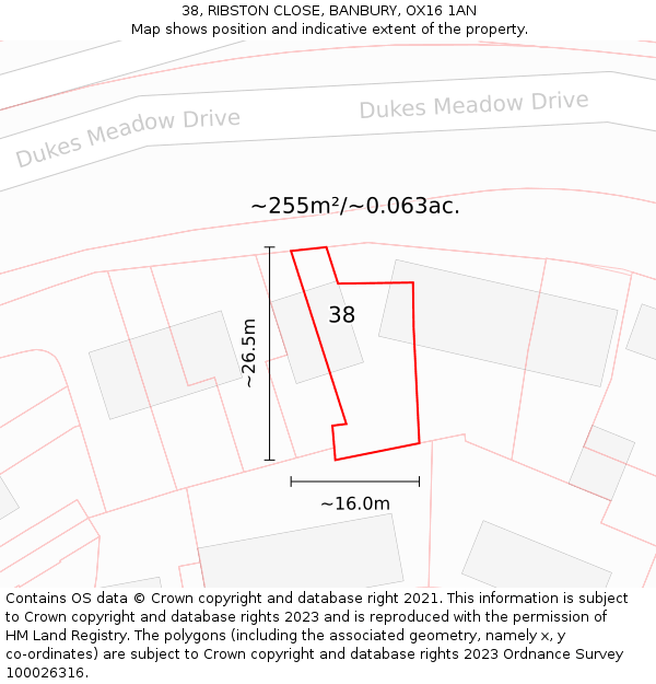 38, RIBSTON CLOSE, BANBURY, OX16 1AN: Plot and title map