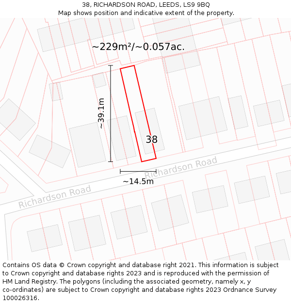 38, RICHARDSON ROAD, LEEDS, LS9 9BQ: Plot and title map