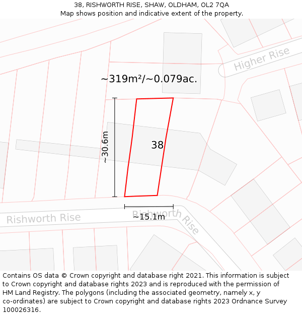 38, RISHWORTH RISE, SHAW, OLDHAM, OL2 7QA: Plot and title map