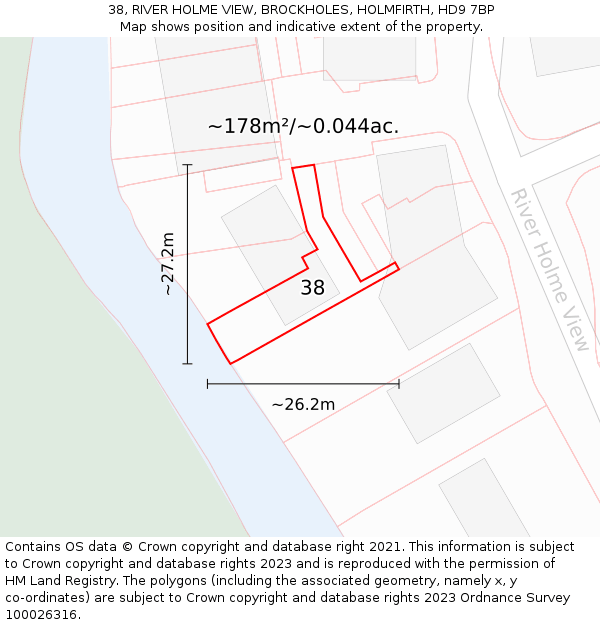 38, RIVER HOLME VIEW, BROCKHOLES, HOLMFIRTH, HD9 7BP: Plot and title map