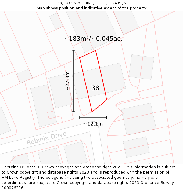 38, ROBINIA DRIVE, HULL, HU4 6QN: Plot and title map