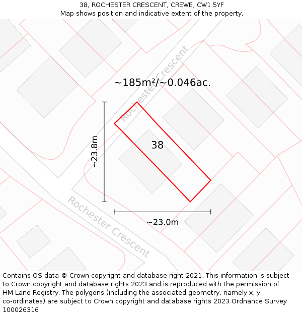 38, ROCHESTER CRESCENT, CREWE, CW1 5YF: Plot and title map