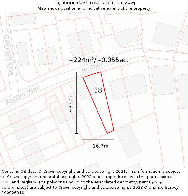 38, RODBER WAY, LOWESTOFT, NR32 4WJ: Plot and title map