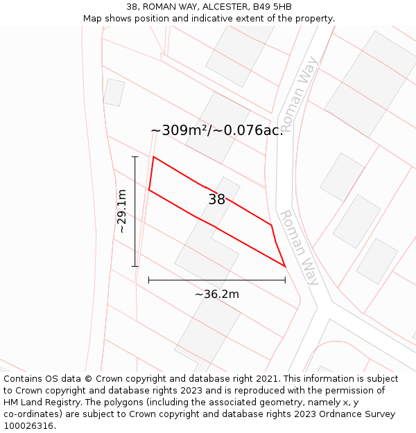 38, ROMAN WAY, ALCESTER, B49 5HB: Plot and title map