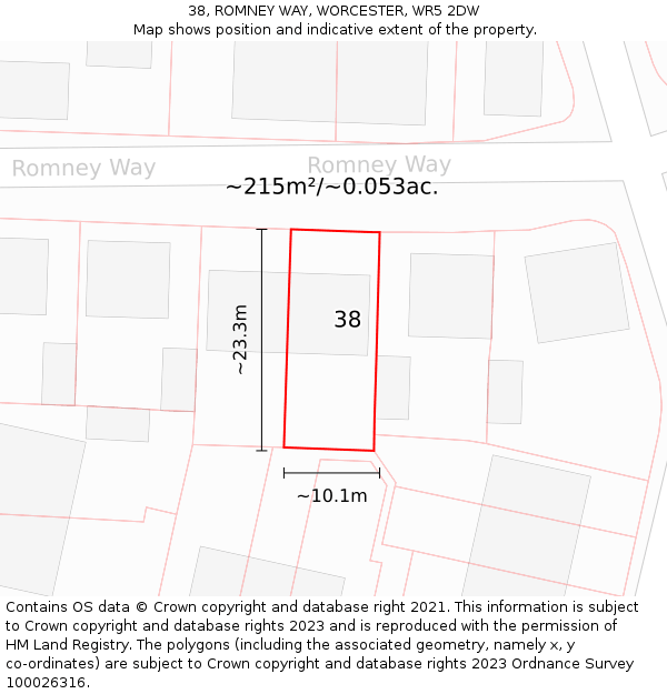 38, ROMNEY WAY, WORCESTER, WR5 2DW: Plot and title map