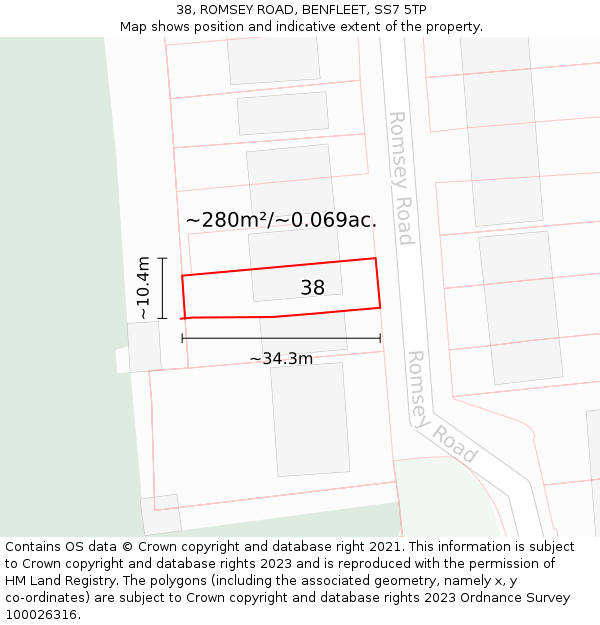 38, ROMSEY ROAD, BENFLEET, SS7 5TP: Plot and title map