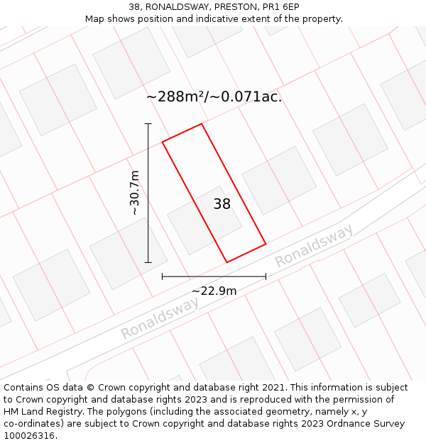 38, RONALDSWAY, PRESTON, PR1 6EP: Plot and title map