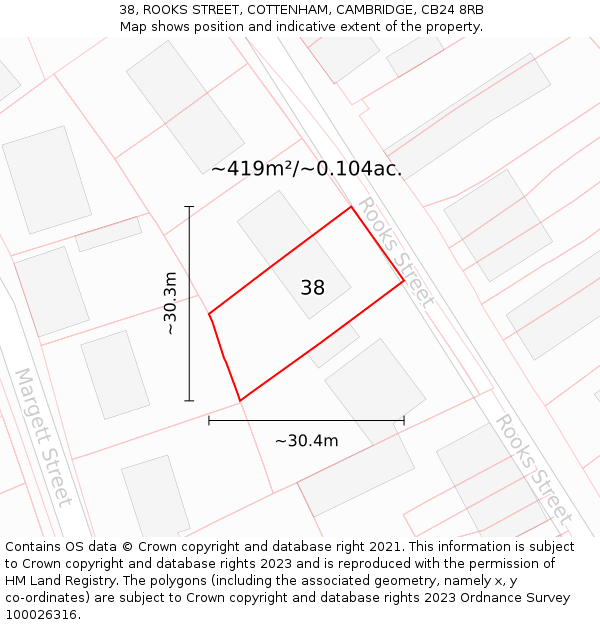 38, ROOKS STREET, COTTENHAM, CAMBRIDGE, CB24 8RB: Plot and title map