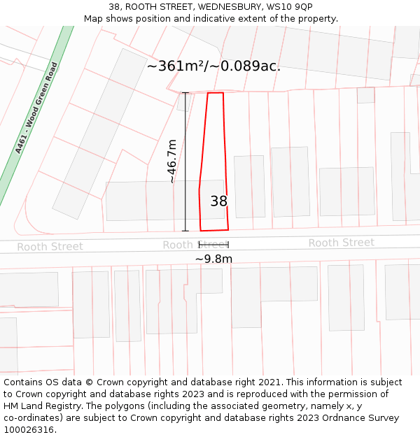 38, ROOTH STREET, WEDNESBURY, WS10 9QP: Plot and title map
