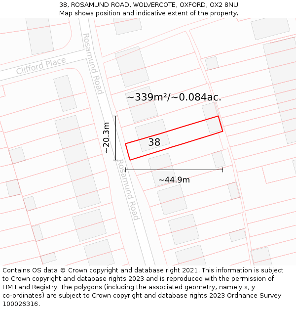 38, ROSAMUND ROAD, WOLVERCOTE, OXFORD, OX2 8NU: Plot and title map