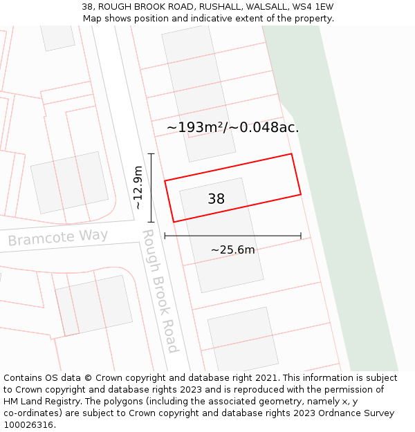 38, ROUGH BROOK ROAD, RUSHALL, WALSALL, WS4 1EW: Plot and title map
