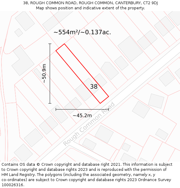 38, ROUGH COMMON ROAD, ROUGH COMMON, CANTERBURY, CT2 9DJ: Plot and title map