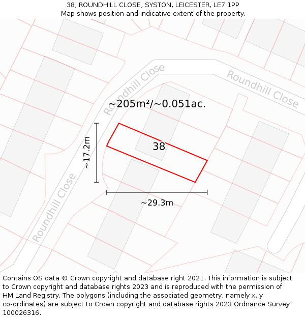 38, ROUNDHILL CLOSE, SYSTON, LEICESTER, LE7 1PP: Plot and title map