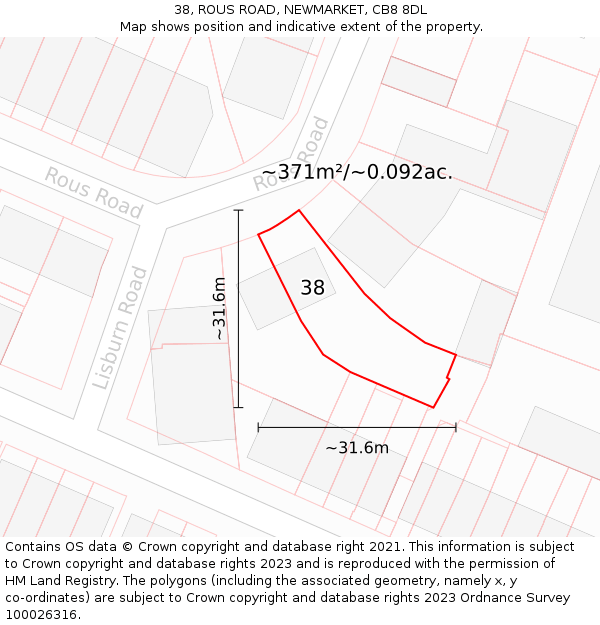 38, ROUS ROAD, NEWMARKET, CB8 8DL: Plot and title map