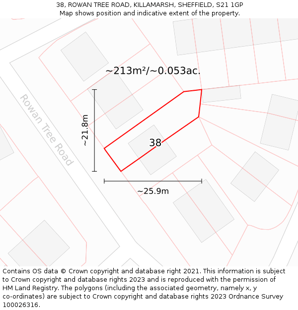 38, ROWAN TREE ROAD, KILLAMARSH, SHEFFIELD, S21 1GP: Plot and title map