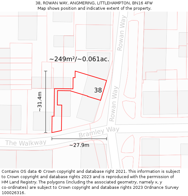 38, ROWAN WAY, ANGMERING, LITTLEHAMPTON, BN16 4FW: Plot and title map