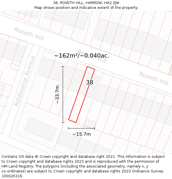 38, ROXETH HILL, HARROW, HA2 0JW: Plot and title map