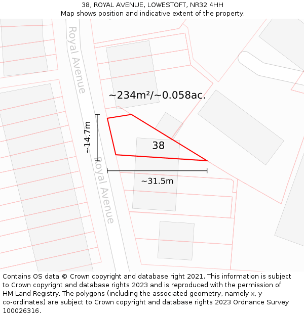 38, ROYAL AVENUE, LOWESTOFT, NR32 4HH: Plot and title map