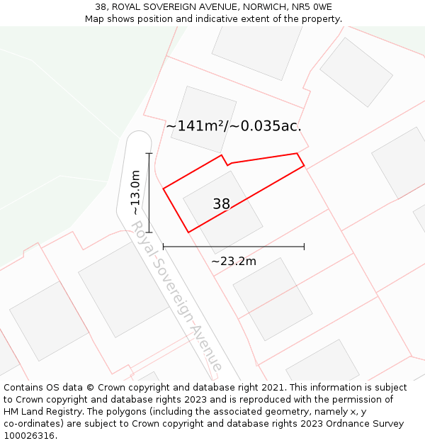 38, ROYAL SOVEREIGN AVENUE, NORWICH, NR5 0WE: Plot and title map