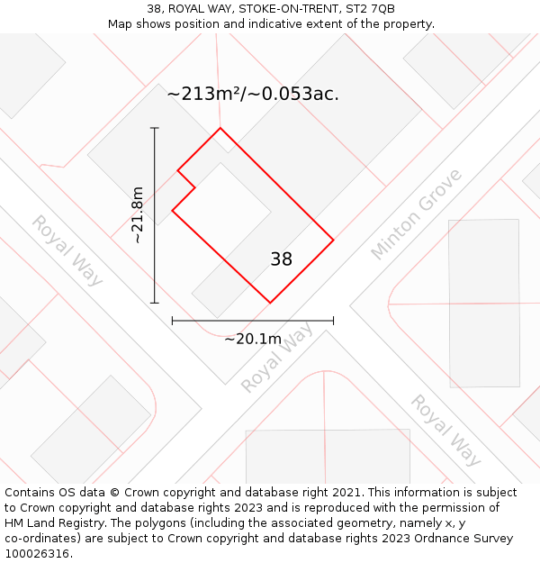 38, ROYAL WAY, STOKE-ON-TRENT, ST2 7QB: Plot and title map