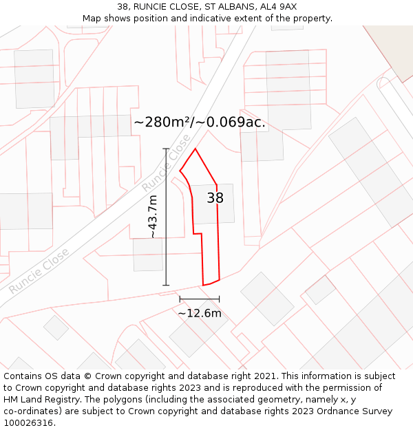 38, RUNCIE CLOSE, ST ALBANS, AL4 9AX: Plot and title map