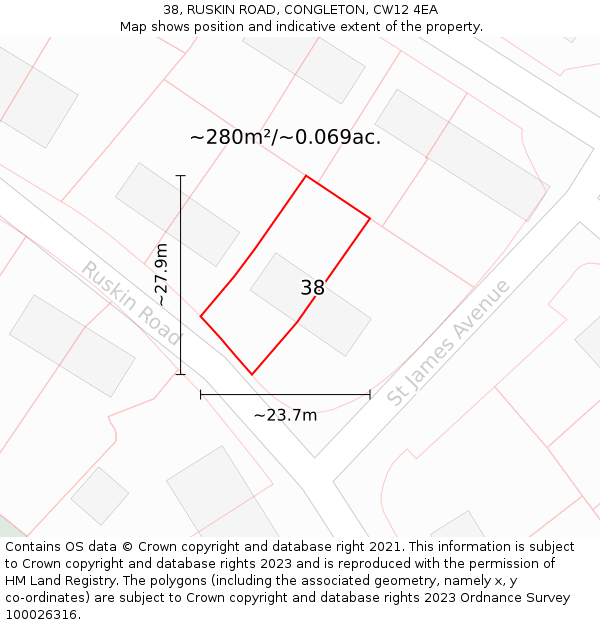 38, RUSKIN ROAD, CONGLETON, CW12 4EA: Plot and title map