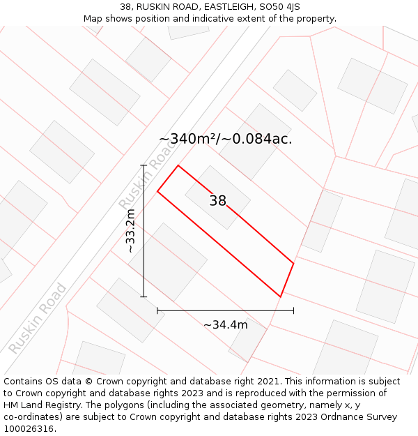 38, RUSKIN ROAD, EASTLEIGH, SO50 4JS: Plot and title map