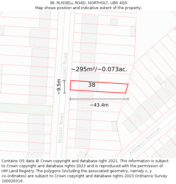 38, RUSSELL ROAD, NORTHOLT, UB5 4QS: Plot and title map
