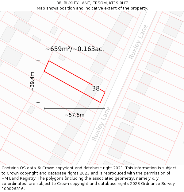 38, RUXLEY LANE, EPSOM, KT19 0HZ: Plot and title map