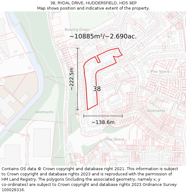 38, RYDAL DRIVE, HUDDERSFIELD, HD5 9EP: Plot and title map