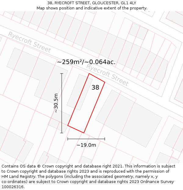 38, RYECROFT STREET, GLOUCESTER, GL1 4LY: Plot and title map