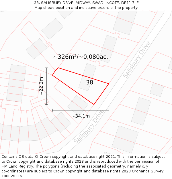 38, SALISBURY DRIVE, MIDWAY, SWADLINCOTE, DE11 7LE: Plot and title map