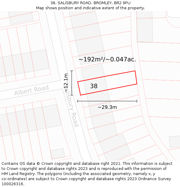 38, SALISBURY ROAD, BROMLEY, BR2 9PU: Plot and title map