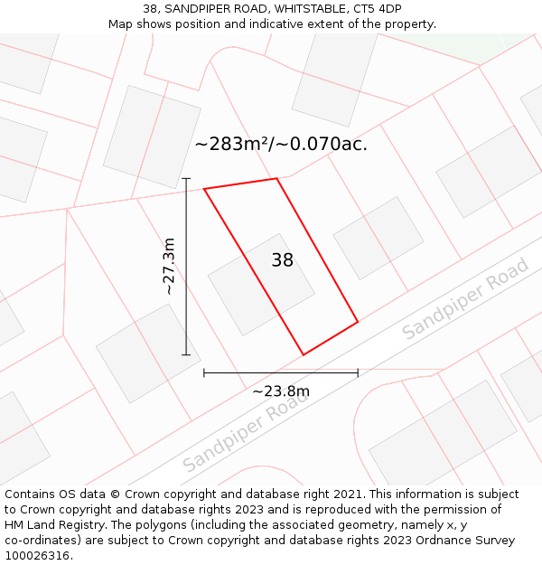 38, SANDPIPER ROAD, WHITSTABLE, CT5 4DP: Plot and title map