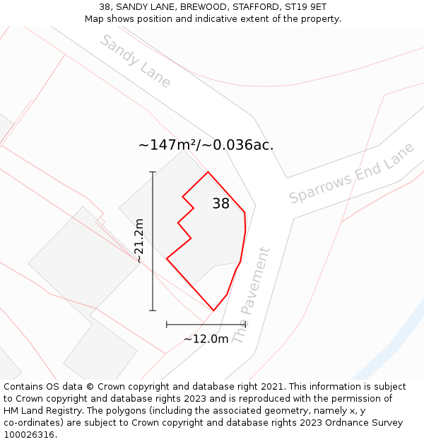 38, SANDY LANE, BREWOOD, STAFFORD, ST19 9ET: Plot and title map
