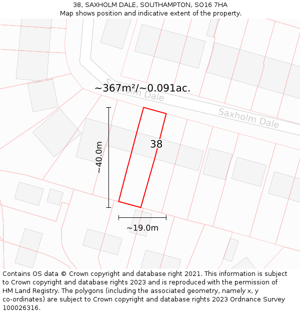 38, SAXHOLM DALE, SOUTHAMPTON, SO16 7HA: Plot and title map