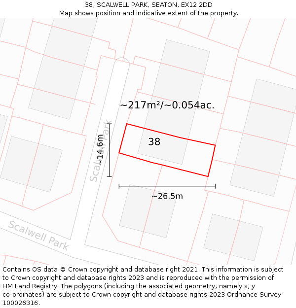 38, SCALWELL PARK, SEATON, EX12 2DD: Plot and title map
