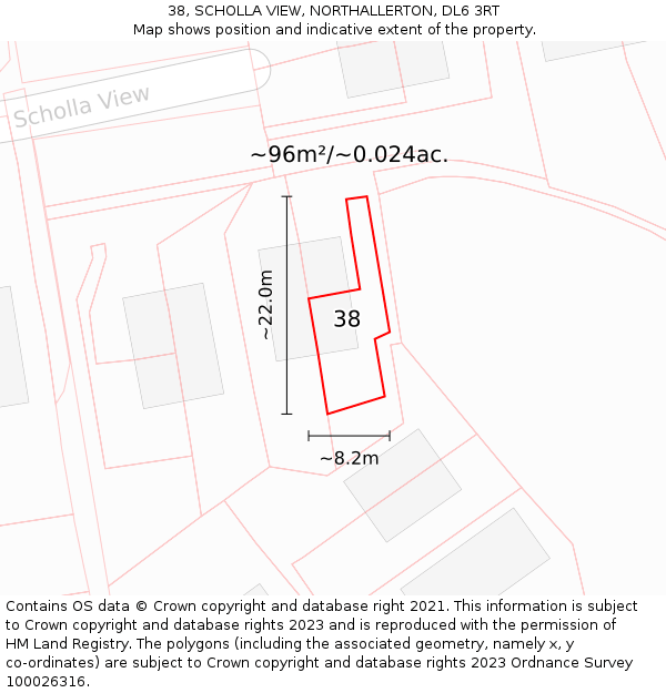 38, SCHOLLA VIEW, NORTHALLERTON, DL6 3RT: Plot and title map