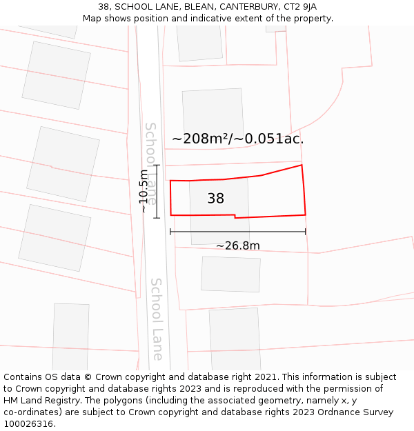 38, SCHOOL LANE, BLEAN, CANTERBURY, CT2 9JA: Plot and title map