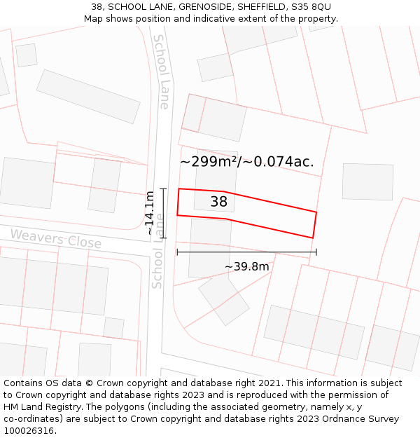 38, SCHOOL LANE, GRENOSIDE, SHEFFIELD, S35 8QU: Plot and title map