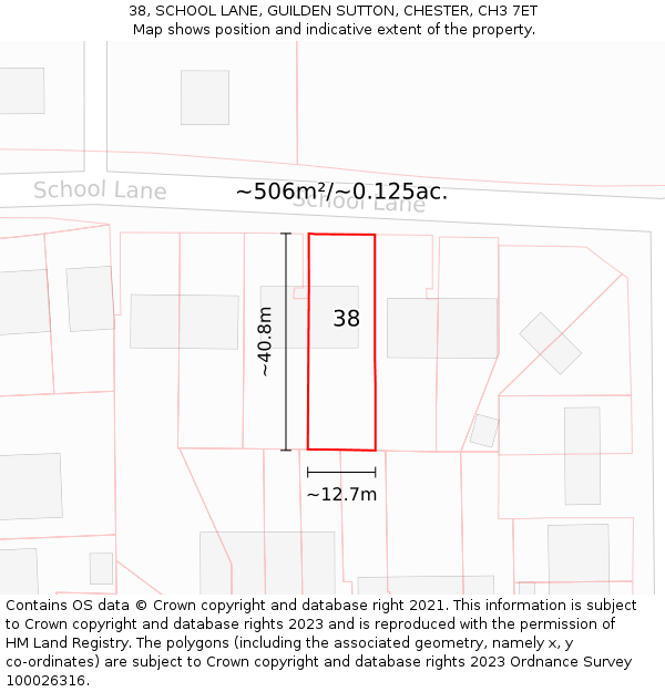 38, SCHOOL LANE, GUILDEN SUTTON, CHESTER, CH3 7ET: Plot and title map
