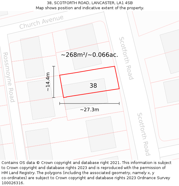 38, SCOTFORTH ROAD, LANCASTER, LA1 4SB: Plot and title map