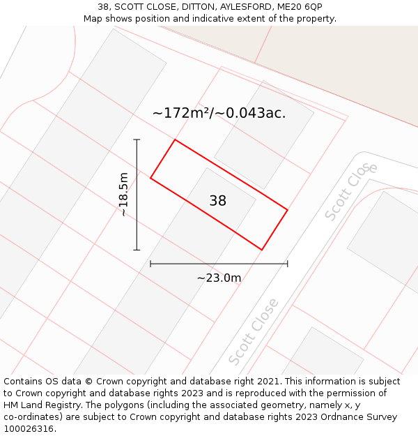 38, SCOTT CLOSE, DITTON, AYLESFORD, ME20 6QP: Plot and title map